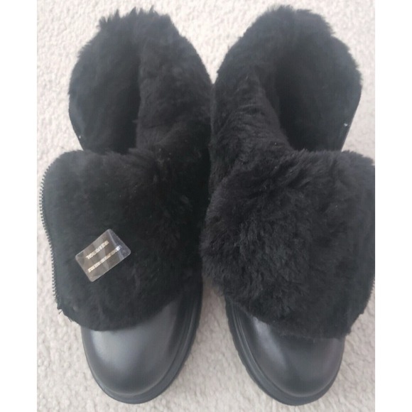 Avellini Shearling Lined Leather Boots Fold Down Black Lug Sole EU 40 USA 9 - Picture 7 of 10
